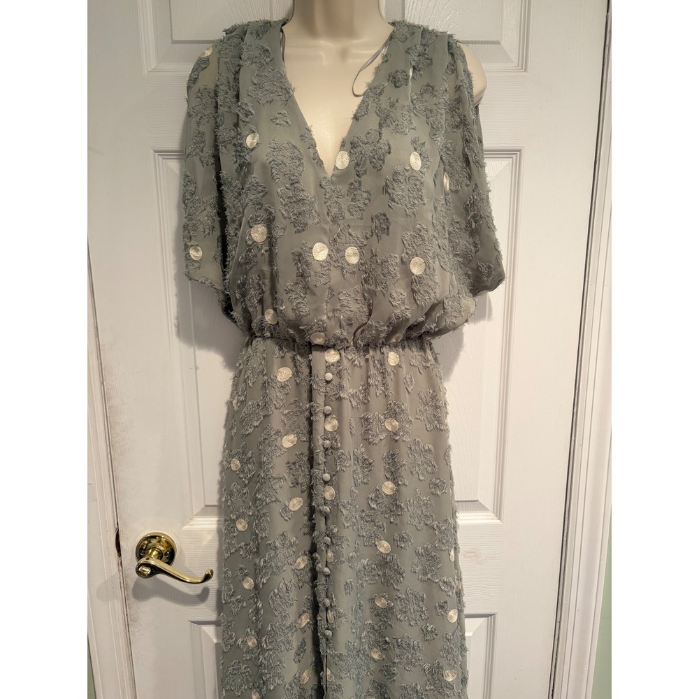 Zara Sage Green Polka Dot Eyelash Textured V-Neck Midi Dress S NWT Boho Fairy